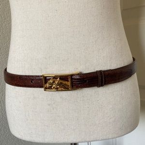 BARRY KIESELSTEIN-CORD Gold Equestrian Race Horses Buckle/ Brown Lizard Belt